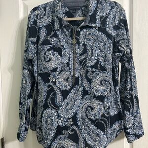 Tommy Hilfiger Blue and White Paisley Blouse